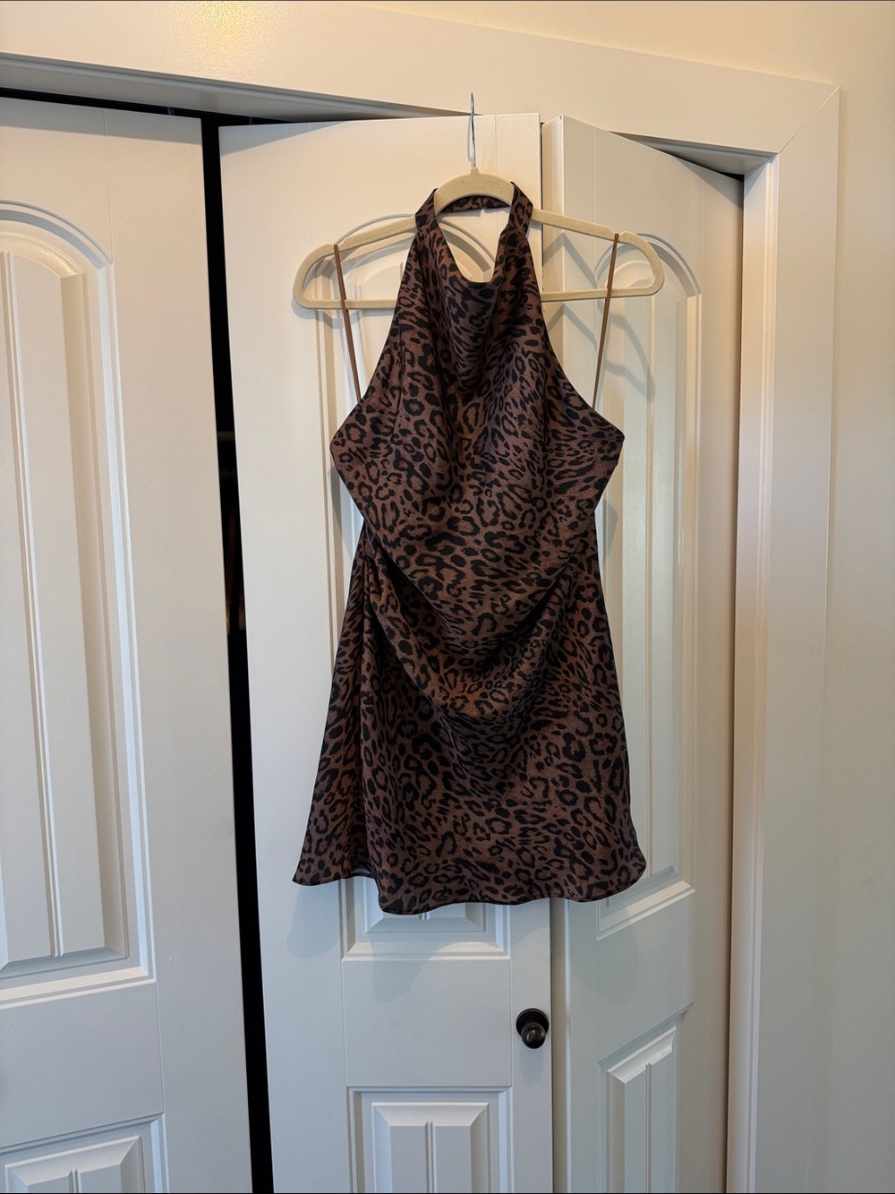 Audience Satin Mini Halter Dress (Leopard)